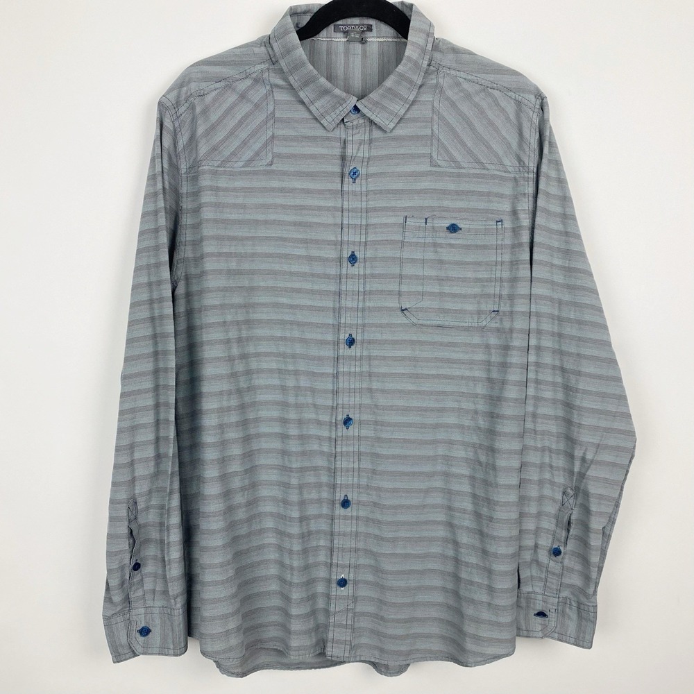 Toad&Co Wonderer Striped Long Sleeve Button Front Shirt Mens XL‎ Blue Gray